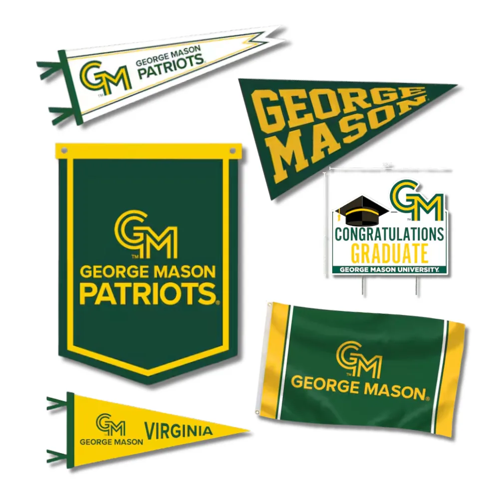 George Mason pennants, signs, graduation signages available for purchase at the Bookstore