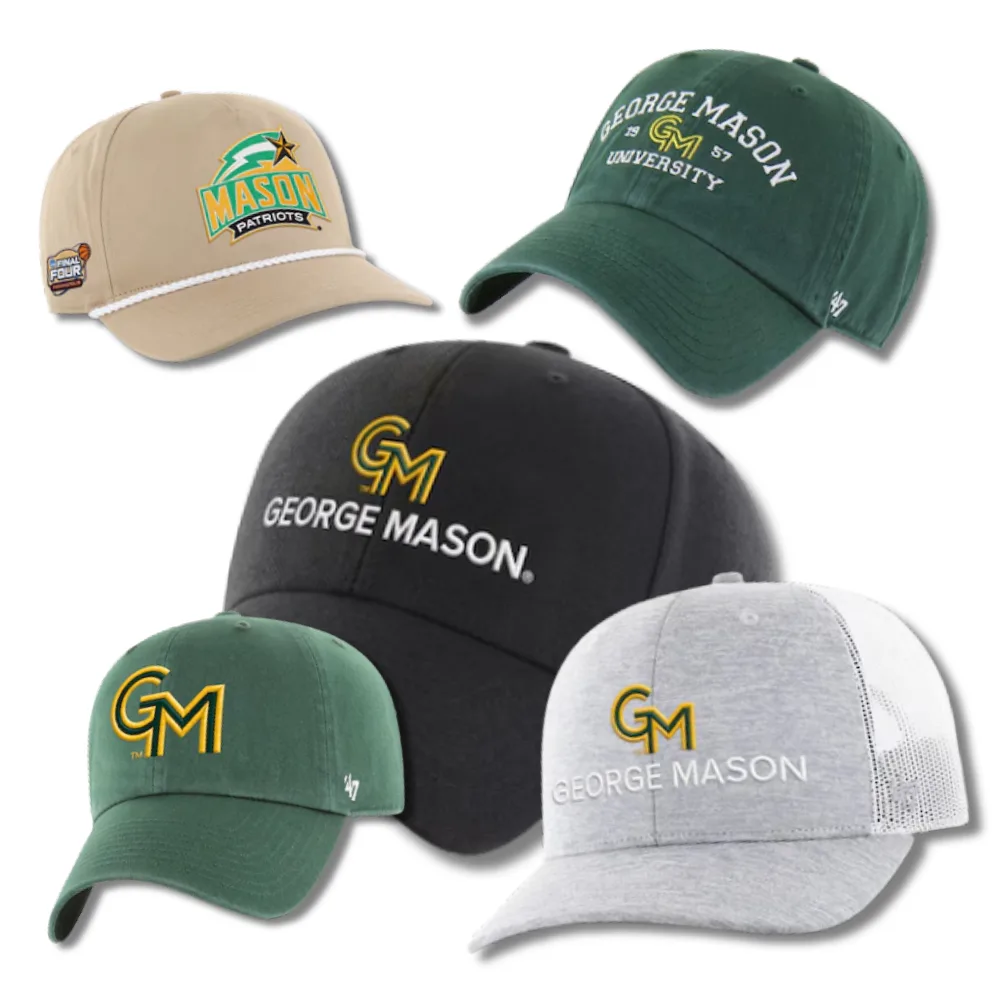 George Mason branded hats available at the Bookstore