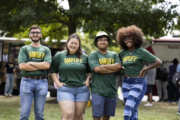 ShopMason hosts Amplify 2023, including food trucks and tables from various groups. Photo by:  Ron Aira/Creative Services/George Mason University