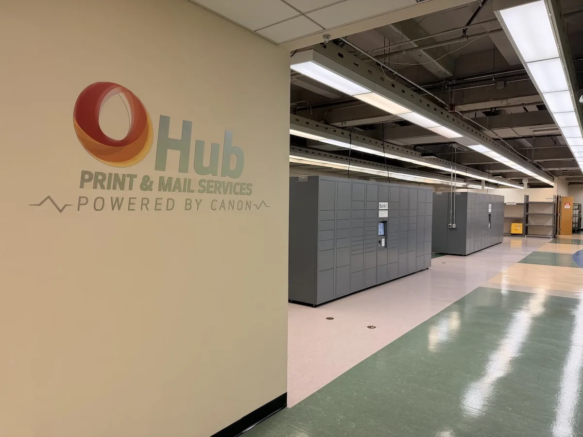 Photo of the new smart lockers located at the Mail Hub.