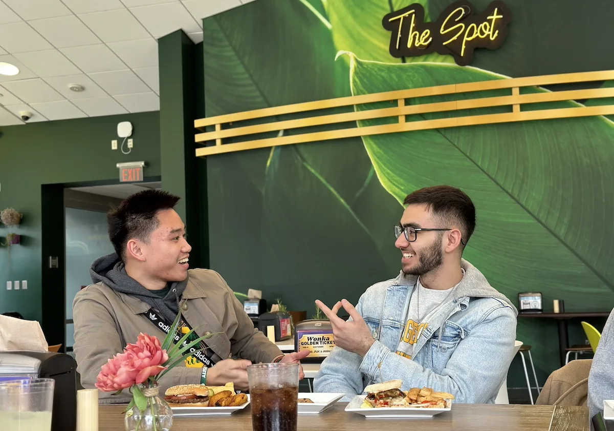 Students eating at The Spot, the first vegan and vegetarian dining hall, in Virginia.